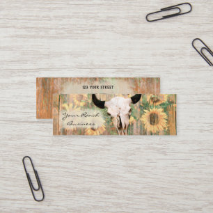 Rustic Land Barn Western Bull Skull Sunblommor Mini Visitkort
