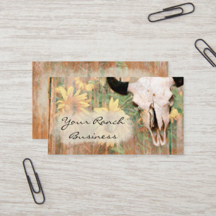 Rustic Land Barn Western Bull Skull Sunblommor Visitkort