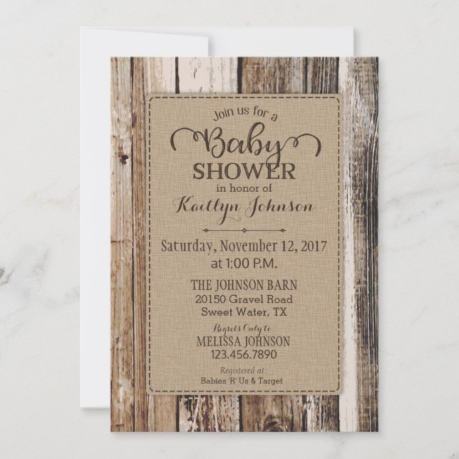 Rustic Land Barn Wood Baby Shower Inbjudningar (Framsida)