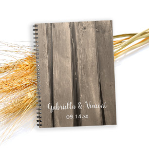 Rustic Land Barn Wood Bröllop Anteckningsbok Med Spiral