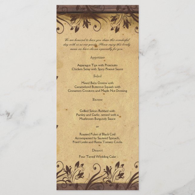 Rustic Land Barn Wood Bröllop Menu Meny (Framsida)
