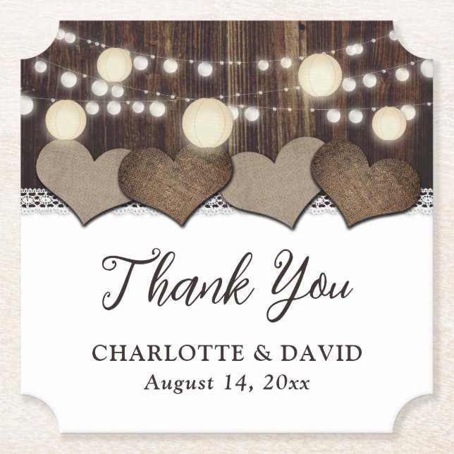 Rustic Land Barn Wood Burlap Snöre Lantern Underlägg Papper (Framsida)