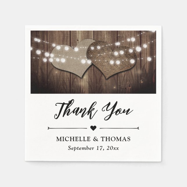 Rustic Land Barn Wood Burlap String Ljus Pappersservett (Framsidan)