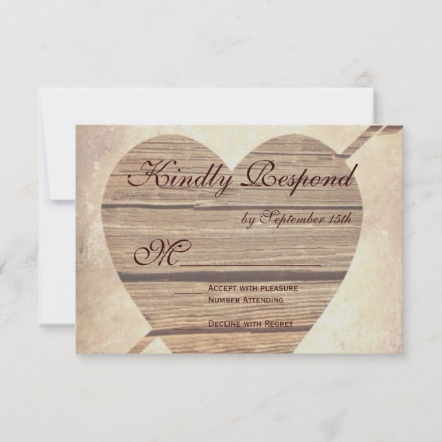 Rustic Land Barn Wood Heart-Bröllop OSA Kort (Framsida)
