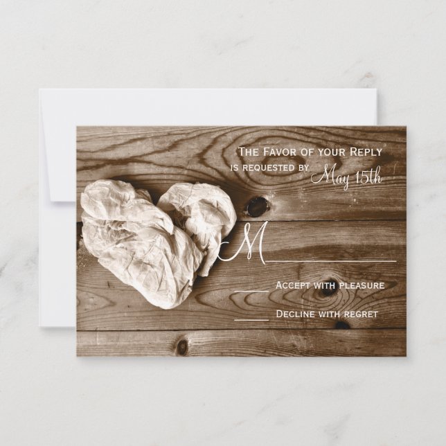Rustic Land Barn Wood Heart-Bröllop OSA Kort (Framsida)