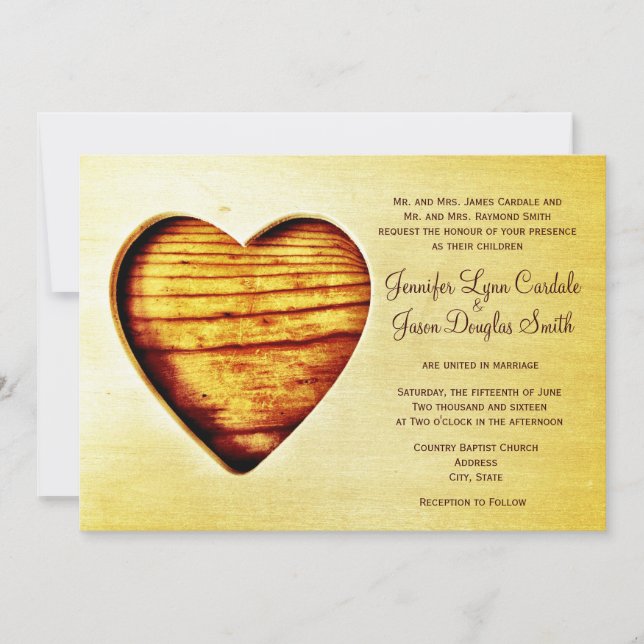 Rustic Land Barn Wood Heart Bröllopsinbjudningar Inbjudningar (Framsida)