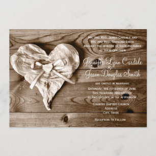 Rustic Land Barn Wood Heart Wedding bjudande in Inbjudningar