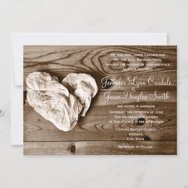Rustic Land Barn Wood Heart Wedding bjudande Inbjudningar (Framsida)