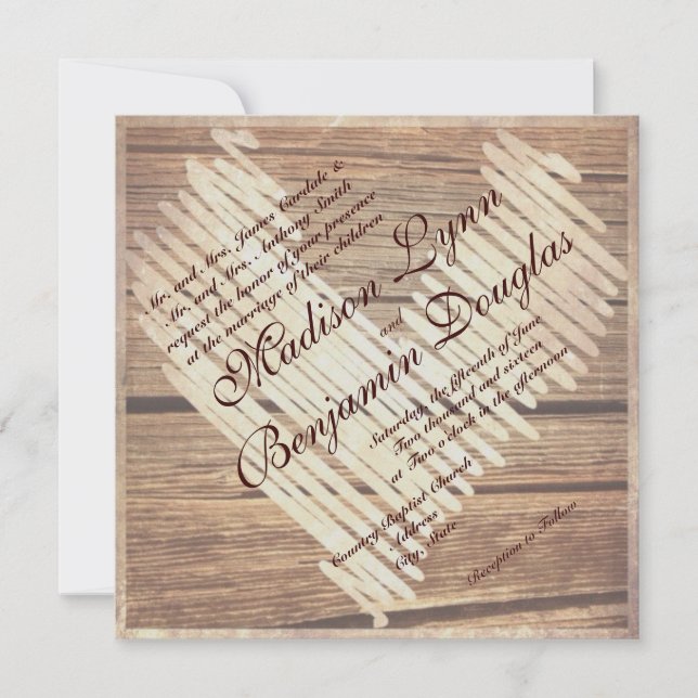 Rustic Land Barn Wood Heart Wedding bjudits in Inbjudningar (Framsida)