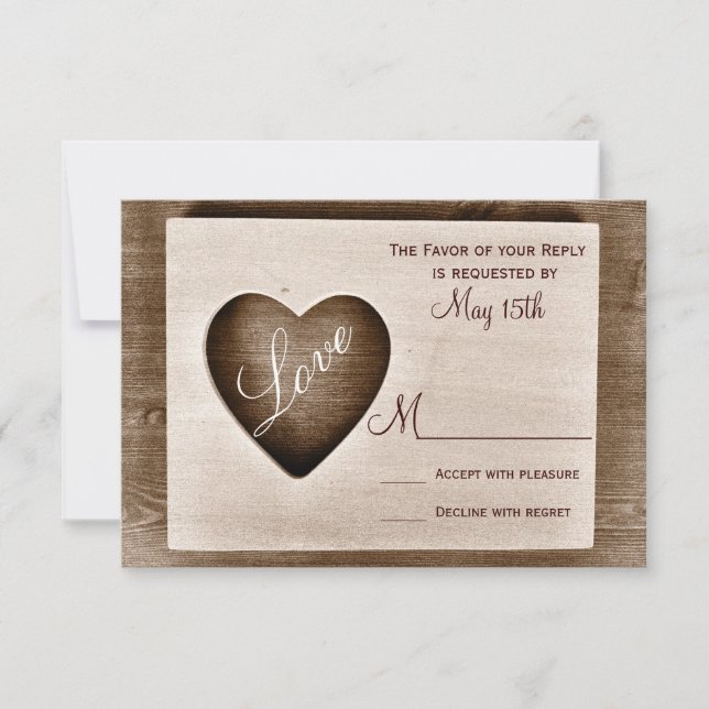 Rustic Land Barn Wood Kärlek Heart Bröllop OSA Kort (Framsida)