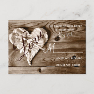 Rustic Land Barn Wood Kärlek Heart Bröllop OSA Kort