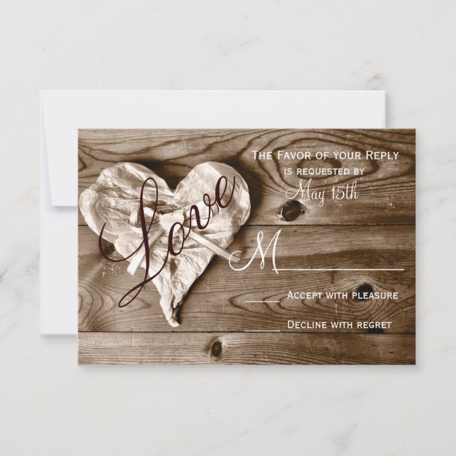 Rustic Land Barn Wood Kärlek Heart Bröllop OSA Kort (Framsida)