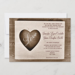 Rustic Land Barn Wood Kärlek Heart Brölloping Bjud Inbjudningar