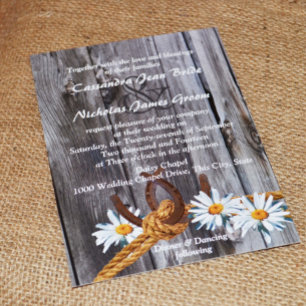 Rustic Land Barn Wood och Daisy Inbjudningar