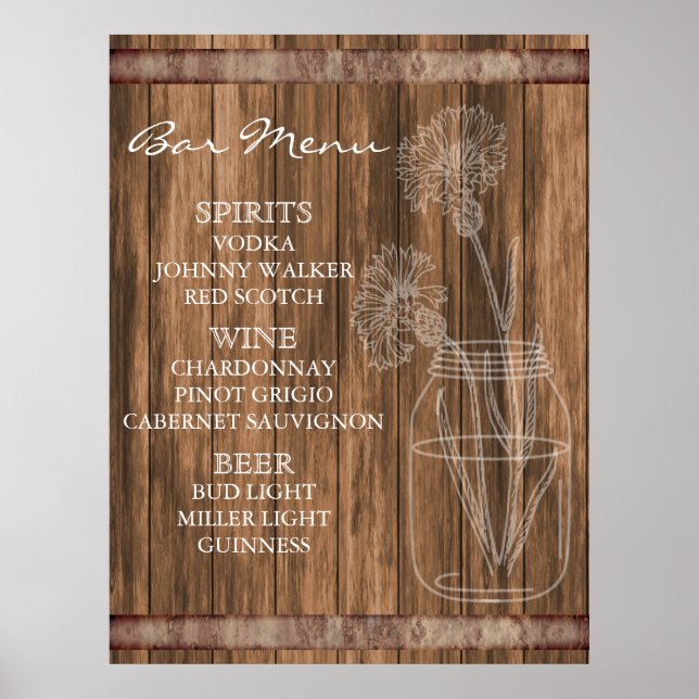 Rustic Land Barn Wood Pub Menu Poster (Framsidan)