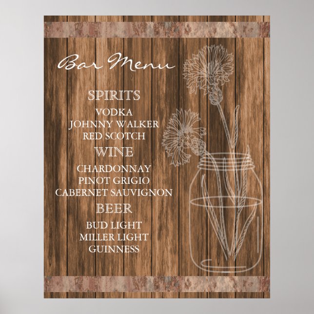 Rustic Land Barn Wood Pub Menu Poster (Framsidan)