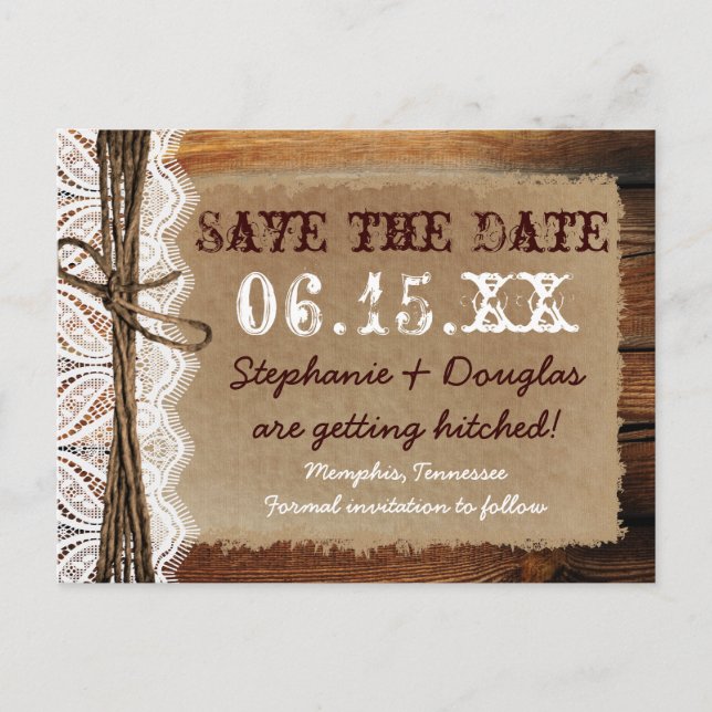 Rustic Land Barn Wood Save Date Postcards Meddelande Vykort (Framsida)