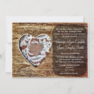 Rustic Land Barn Wood Snöre Heart Brölloping Bjud Inbjudningar