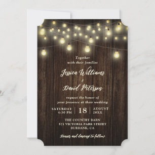 Rustic Land Barn Wood String Ljus Bröllop Inbjudningar