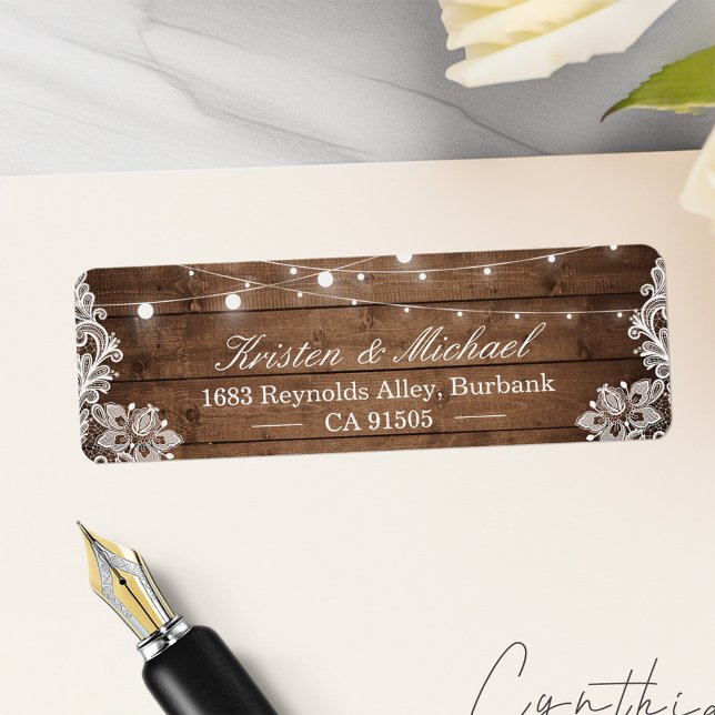 Rustic Land Barn Wood String Ljus Snöre Returadress Etikett (Skapare uppladdad)