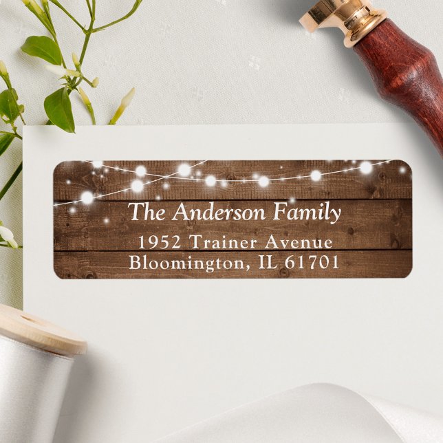 Rustic Land Barn Wood Twinkle Ljus Adress Returadress Etikett (Skapare uppladdad)