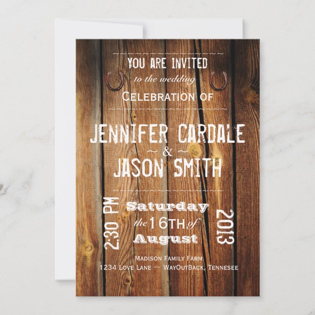 Rustic Land Barn Wood Wedding bjudits in Inbjudningar (Framsida)