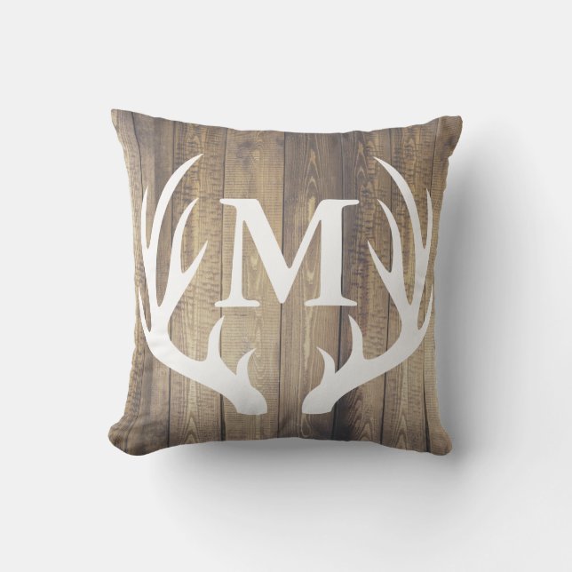 Rustic Land Barn Wood White Hjort Antler Kudde (Framsida)