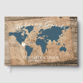 Rustic Land Barn Wood World Map Travel Themme Gästböcker