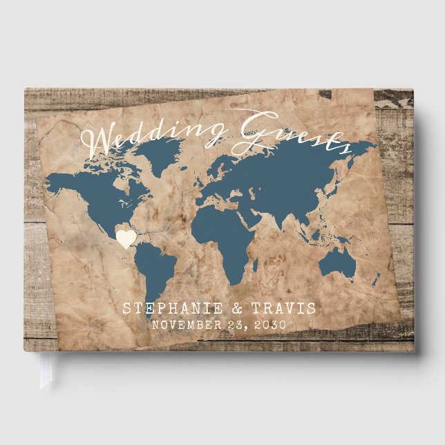 Rustic Land Barn Wood World Map Travel Themme Gästböcker (Framsida)