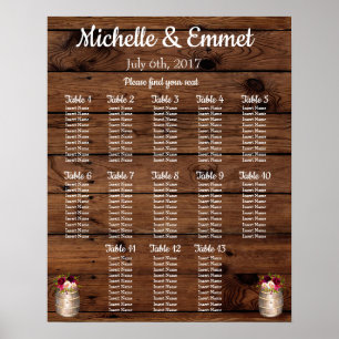 Rustic Land Barrel Boho Bröllop-sätesdiagram Poster