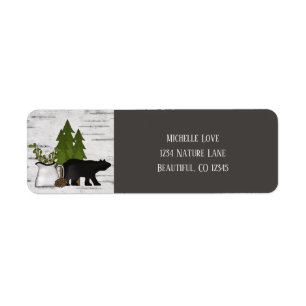 Rustic Land Bear på Birch Bark Adress Returadress Etikett