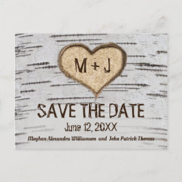 Rustic Land Birch Heart initialer Spara datum Vykort
