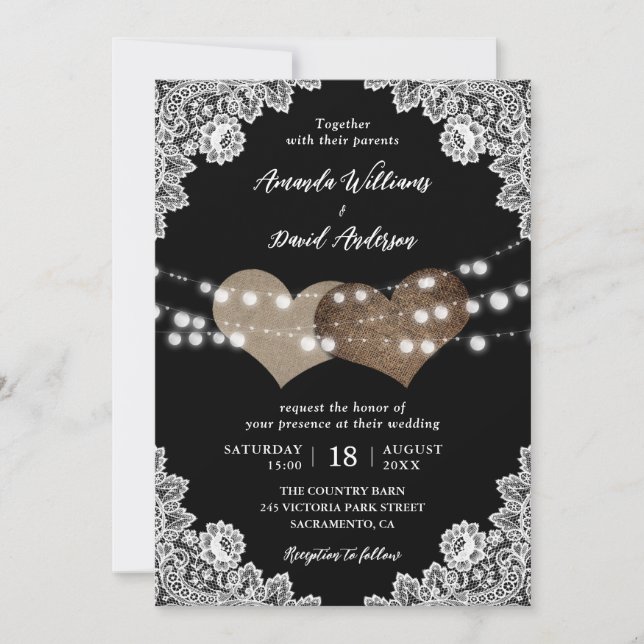 Rustic Land Black Romantic Bröllop Inbjudningar (Framsida)