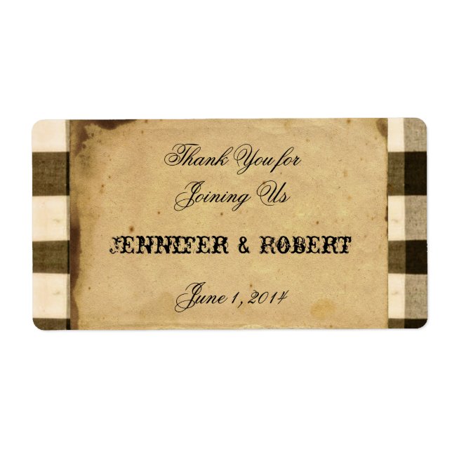 Rustic Land Black Sepia Vattenflaska Label Fraktsedel (Framsidan)