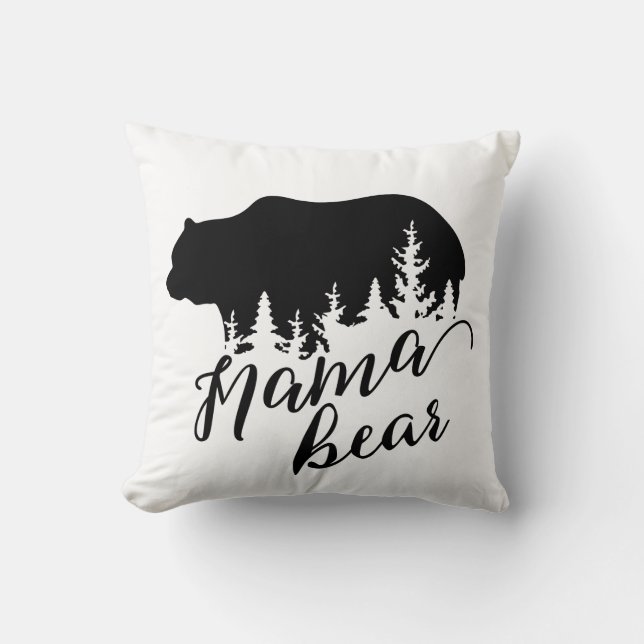 Rustic Land Black & White Flanals Mamma Bear Kudde (Framsida)