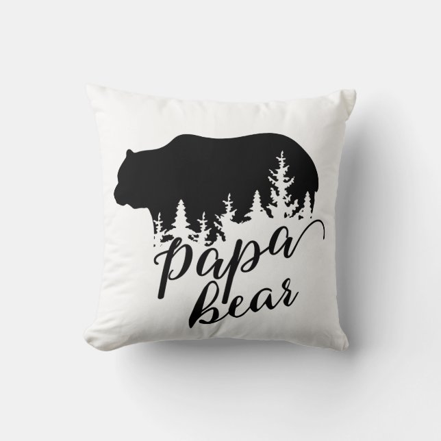 Rustic Land Black & White Flanals Pappa Bear Kudde (Framsida)