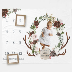 Rustic Land Blommigt Baby Milestone Blanket Fleecefilt