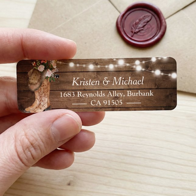 Rustic Land Blommigt Boots String Ljus Returadress Etikett (Skapare uppladdad)