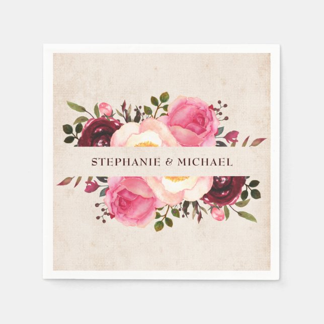 Rustic Land Blommigt Burlap Pappersservett (Framsidan)