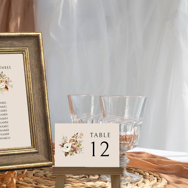 Rustic Land Blommigt Earthy Neutralt Fall Wedding Bordsnummer (Wedding table number from Rustic Floral Brown Neutral Wedding Collection by Darling & May)