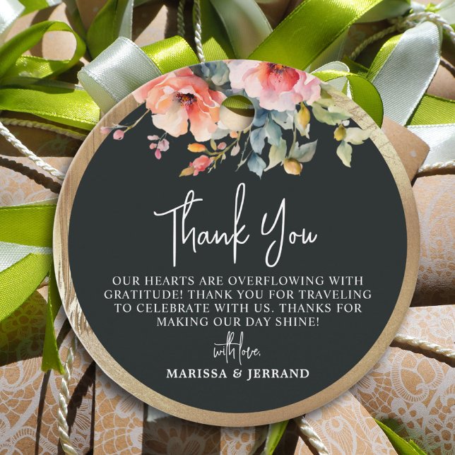 Rustic Land Blommigt Guld Ram Bröllop Tack Gåvor Etiketter (Rustic Country Floral Gold Frame Wedding Thank You Favor Tags)