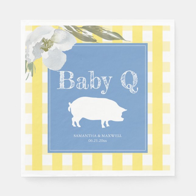 Rustic Land Blommigt och Gris Gingham Babyq Pappersservett (Framsidan)