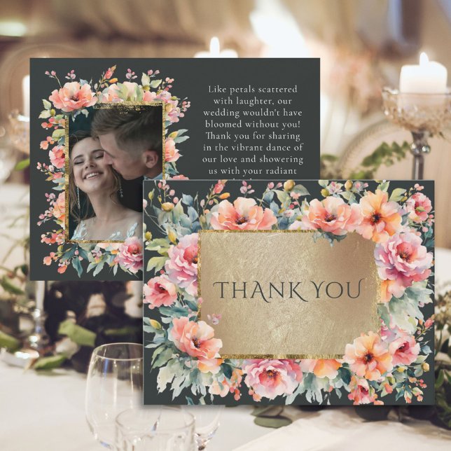 Rustic Land Blommigt Sage Grönt Bröllop Flat Tack Kort (Rustic Country Floral Sage Green Wedding Flat Thank You Card)