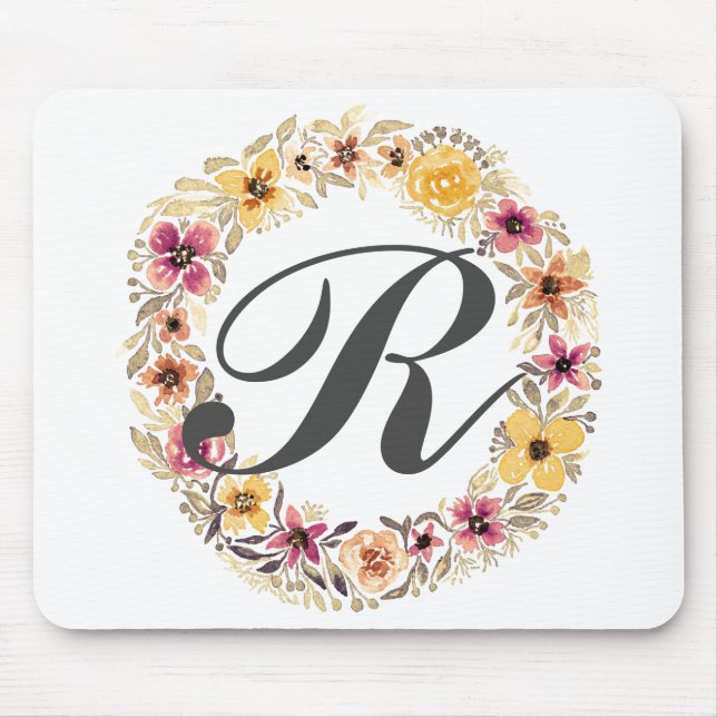 Rustic Land Blommigt Watercolor Monogram Musmatta (Framsidan)