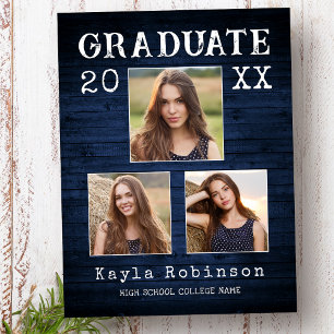 Rustic Land Blue Wood Print 3 Photo Studenten Vykort