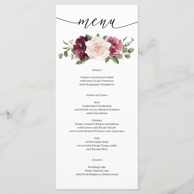 Rustic Land Boho Bröllop Möhippa Menu Meny (Framsida)