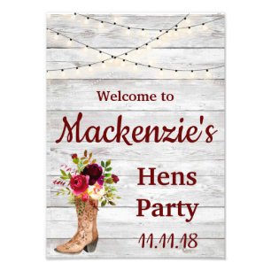 Rustic Land Boho Hens Party Marsala Välkomstskylt Fototryck