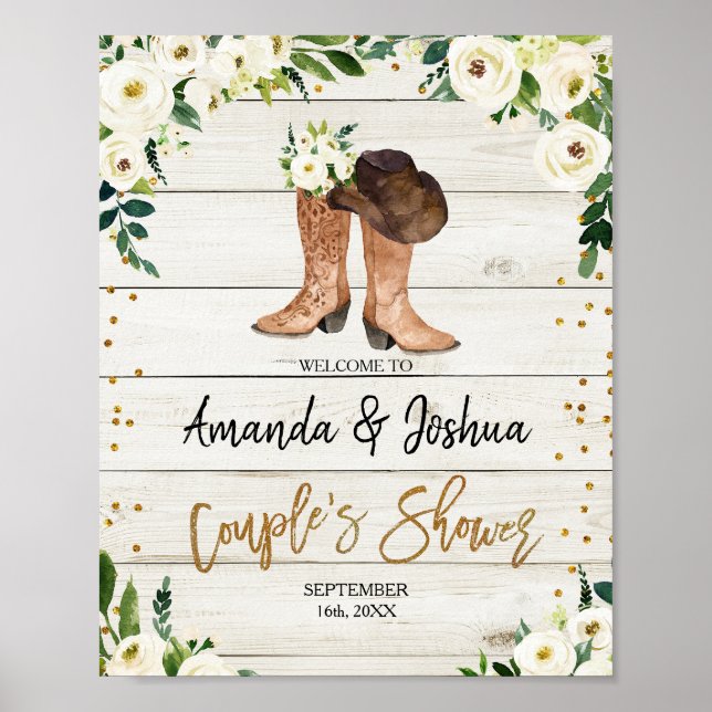 Rustic Land Boots Couples välkomstskylt Poster (Framsidan)