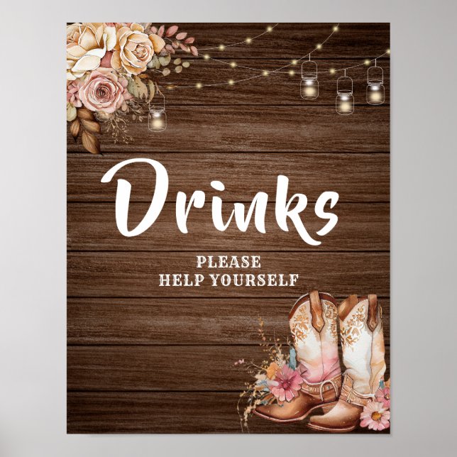 Rustic Land Boots Cowgirl Birthday Drinks Undertec Poster (Framsidan)