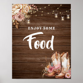 Rustic Land Boots Cowgirl Birthday Food Sign Poster